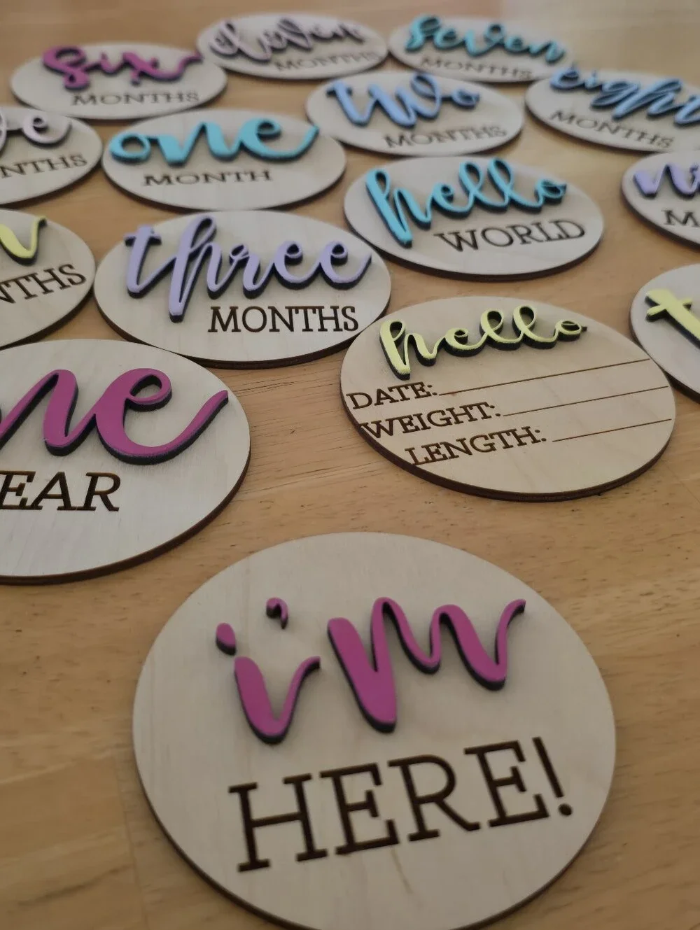 Baby Milestone Wooden Photo Discs - Multicolor Monthly Set